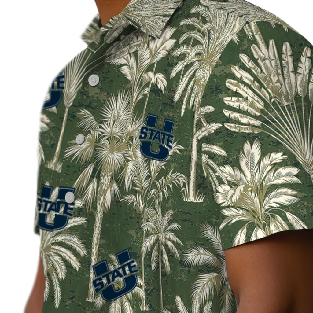 Utah State Aggies Hawaiian Shirt - Vintage Palm Tree utah state aggies palm shadows navy hawaiian shirts trendy