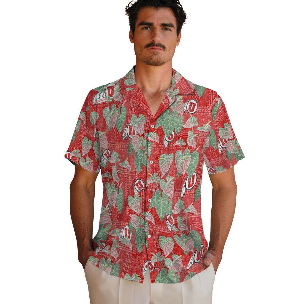 Utah Utes Hawaiian Shirt - Anthurium Overlay utah utes anthurium overlay red hawaiian shirts fashion forward