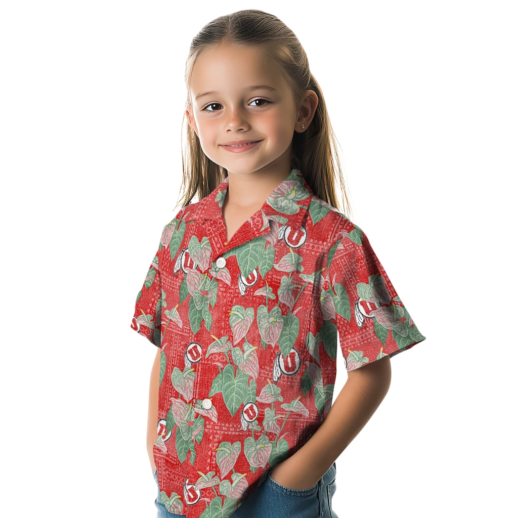 Utah Utes Hawaiian Shirt - Anthurium Overlay utah utes anthurium overlay red hawaiian shirts premium grade