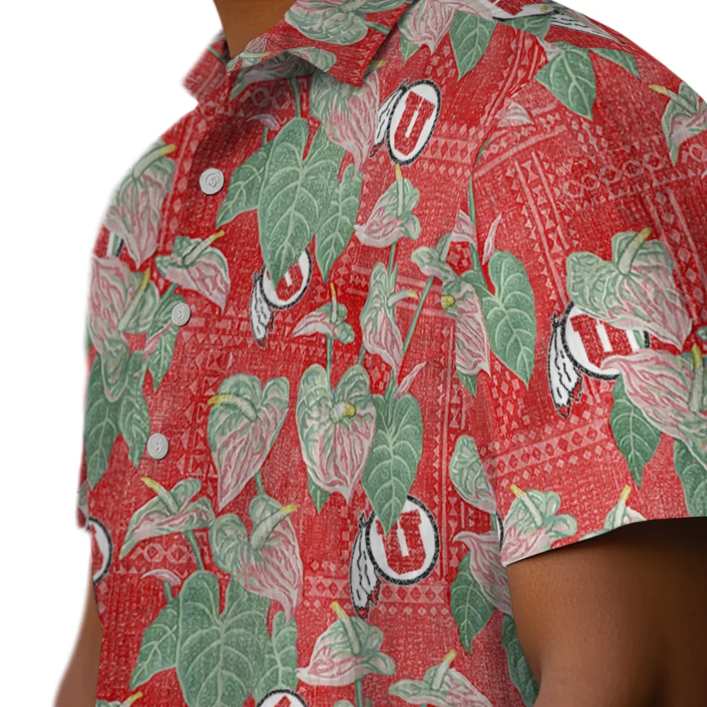 Utah Utes Hawaiian Shirt - Anthurium Overlay utah utes anthurium overlay red hawaiian shirts trendy