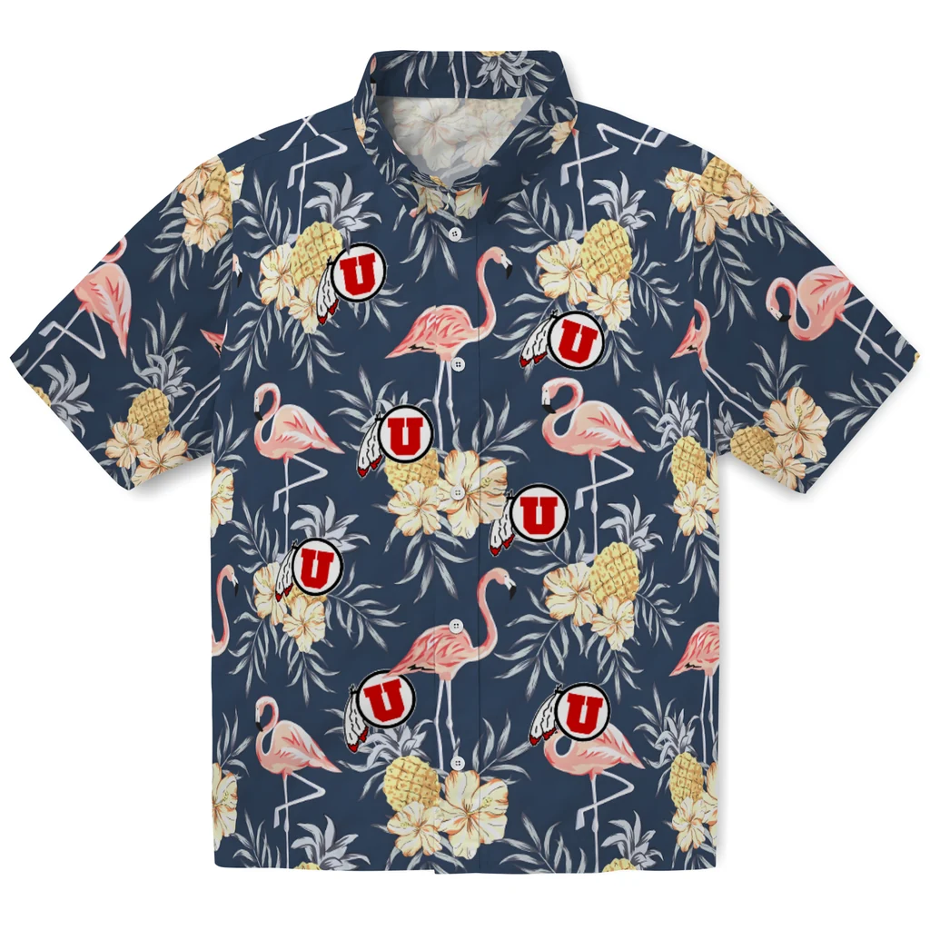 Utah Utes Hawaiian Shirt - Flamingo Hibiscus utah utes flamingo hibiscus navy hawaiian shirts best selling