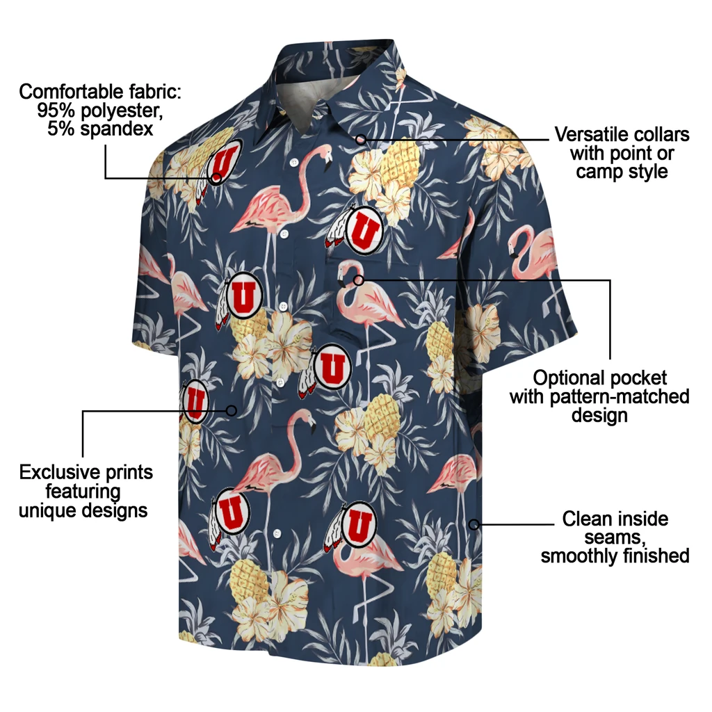 Utah Utes Hawaiian Shirt - Flamingo Hibiscus utah utes flamingo hibiscus navy hawaiian shirts new arrival