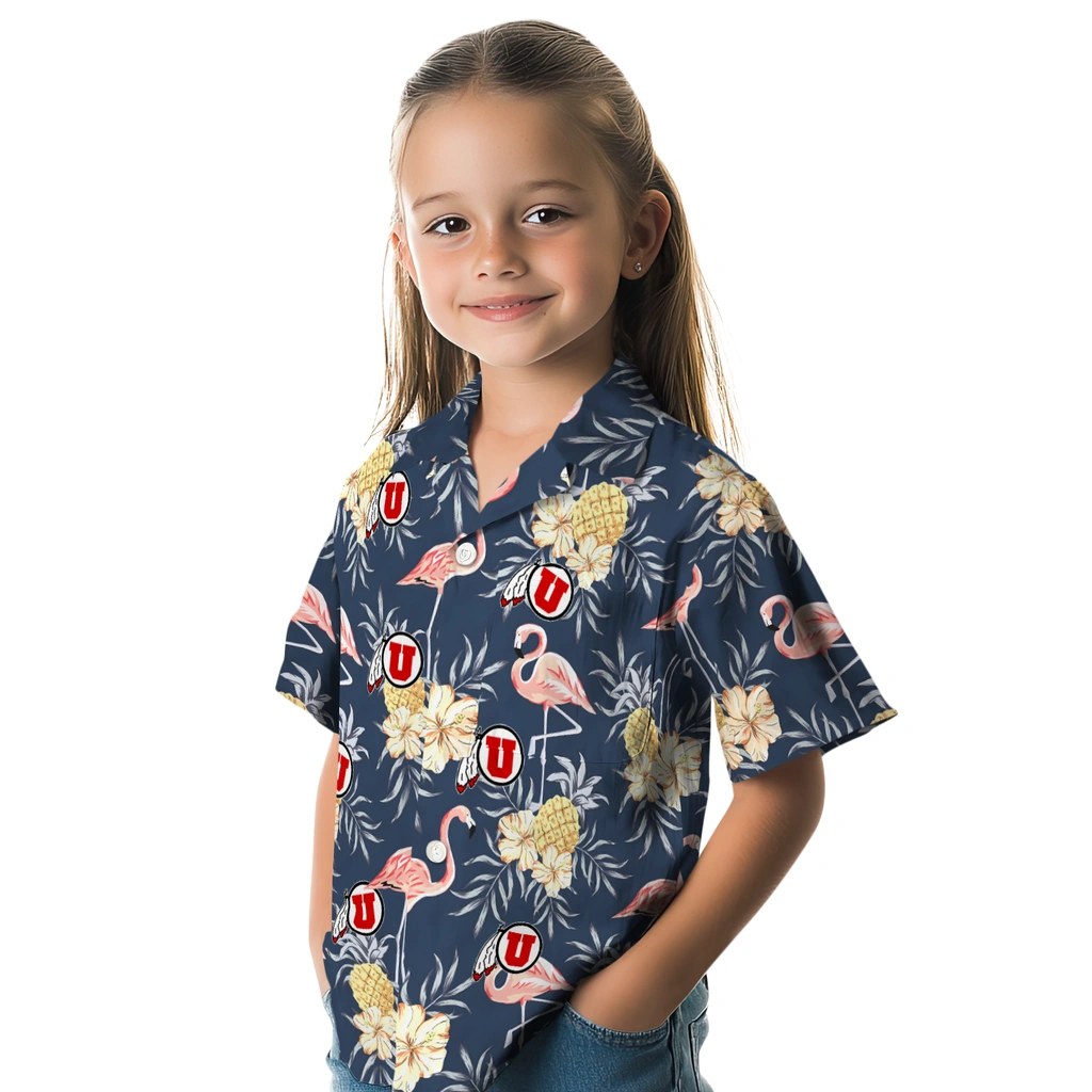 Utah Utes Hawaiian Shirt - Flamingo Hibiscus utah utes flamingo hibiscus navy hawaiian shirts premium grade
