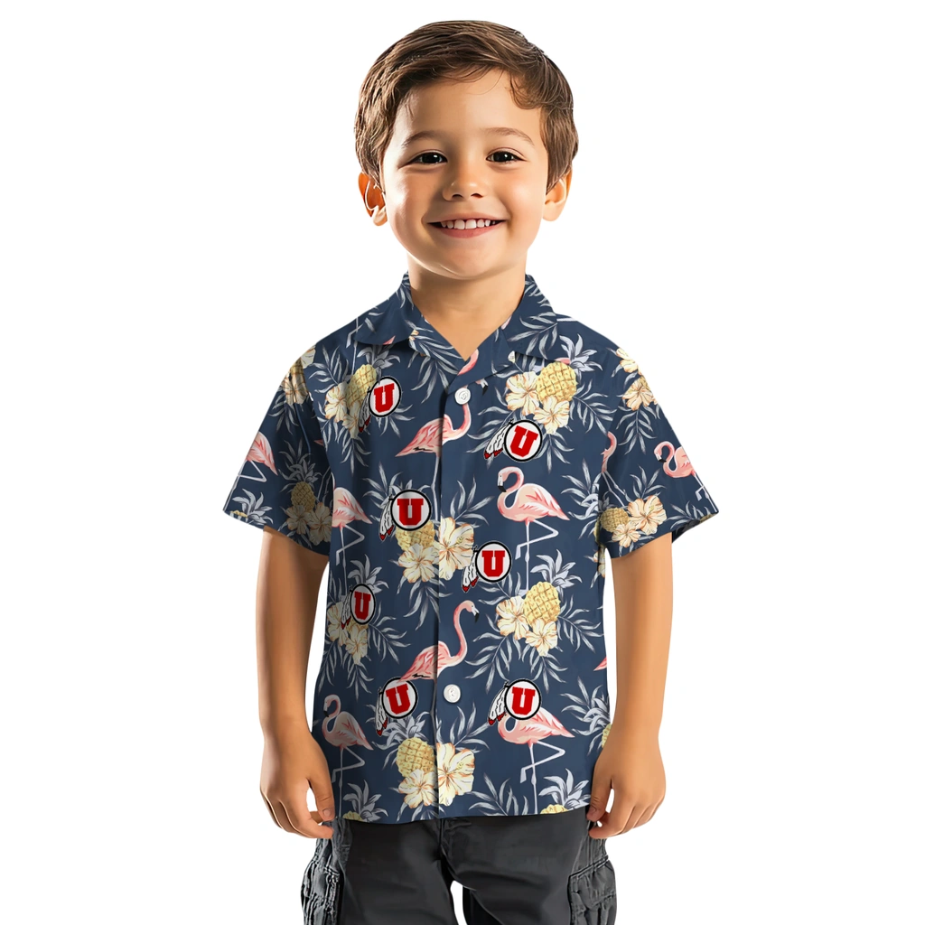 Utah Utes Hawaiian Shirt - Flamingo Hibiscus utah utes flamingo hibiscus navy hawaiian shirts top rated