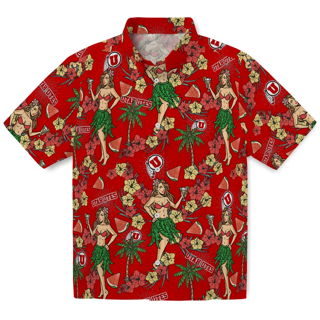 Utah Utes Hawaiian Shirt - Hawaiian Girls Design utah utes hawaiian girls design red hawaiian shirts best selling