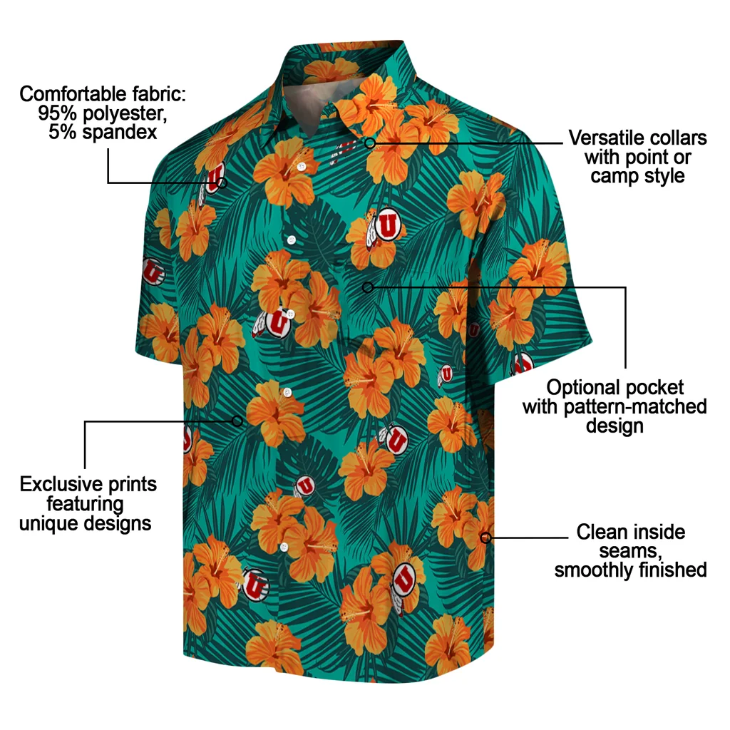 Utah Utes Hawaiian Shirt - Hibiscus and Palm Leaves utah utes hibiscus escape green hawaiian shirts new arrival