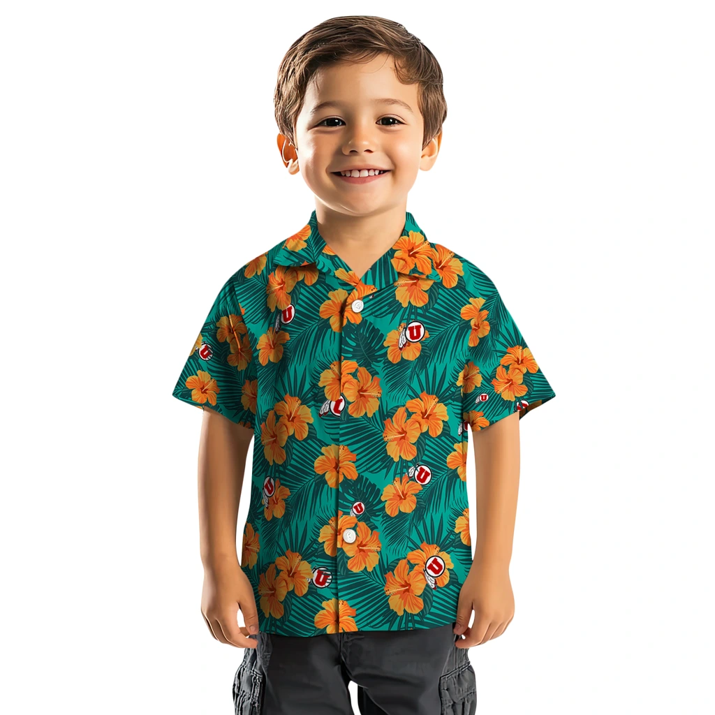 Utah Utes Hawaiian Shirt - Hibiscus and Palm Leaves utah utes hibiscus escape green hawaiian shirts top rated