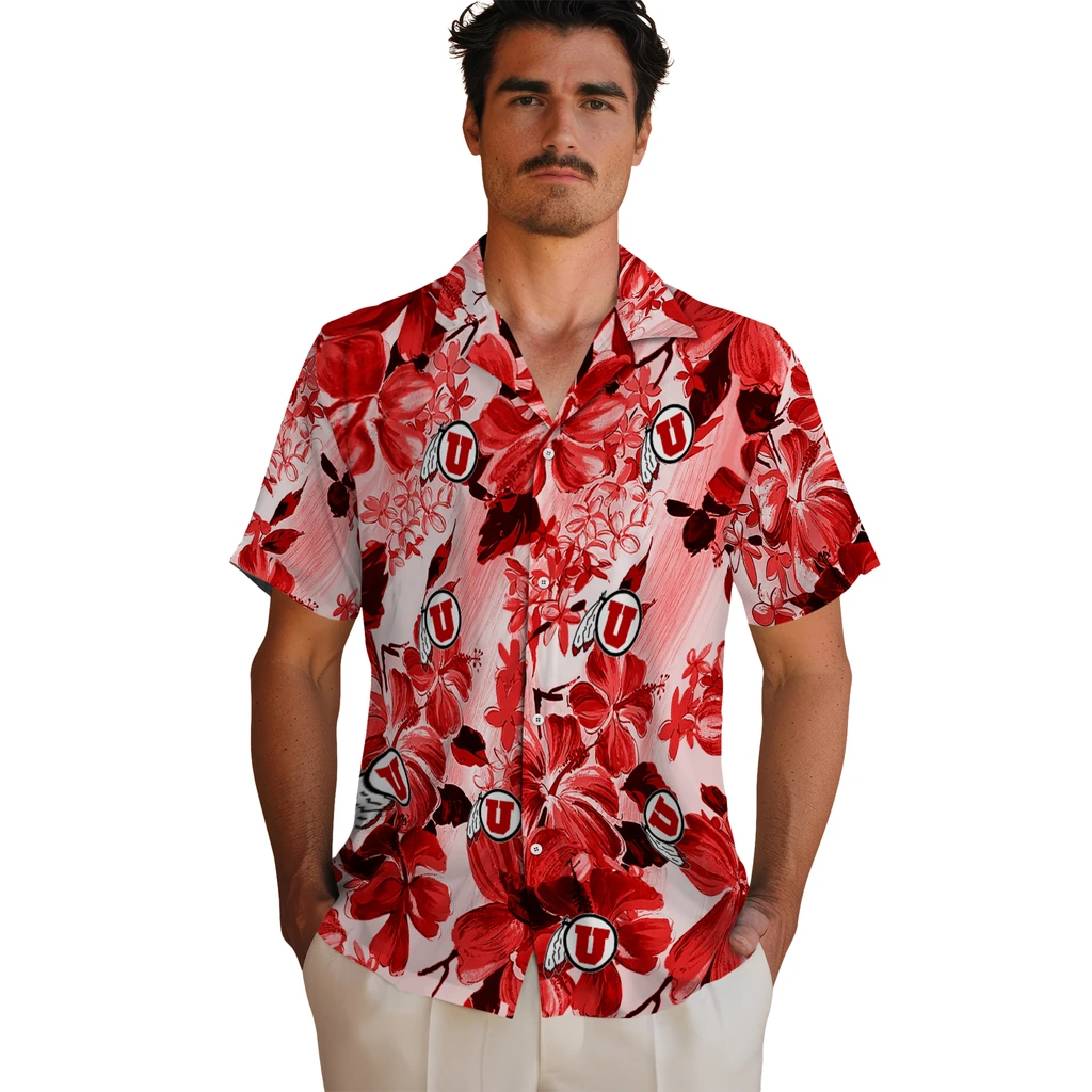 Utah Utes Hawaiian Shirt - Hibiscus Arrangement utah utes hibiscus arrangement red hawaiian shirts fashion forward
