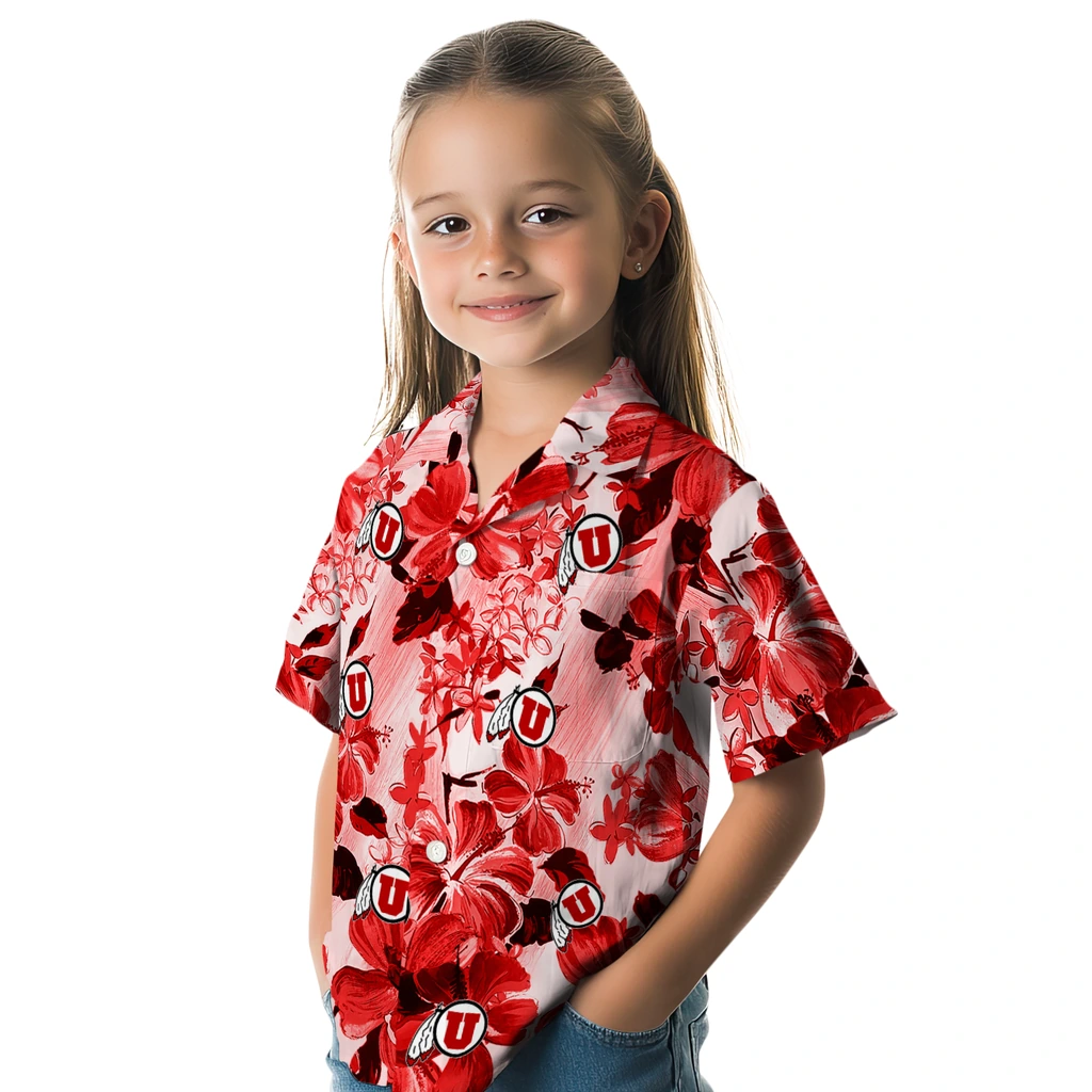 Utah Utes Hawaiian Shirt - Hibiscus Arrangement utah utes hibiscus arrangement red hawaiian shirts premium grade