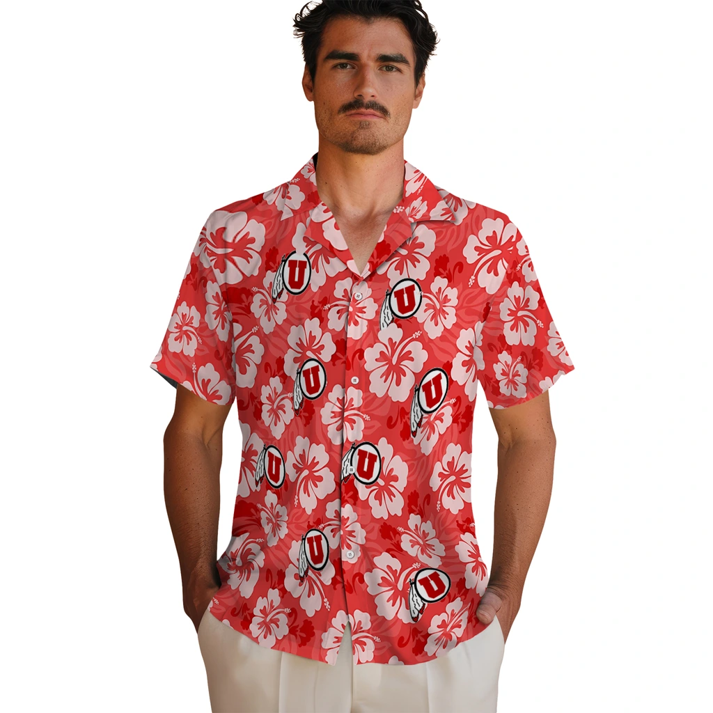 Utah Utes Hawaiian Shirt - Hibiscus Cluster utah utes hibiscus cluster red hawaiian shirts fashion forward