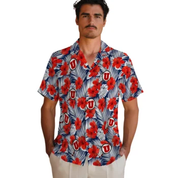 utah utes hibiscus fiesta red royal blue hawaiian shirts fashion forward