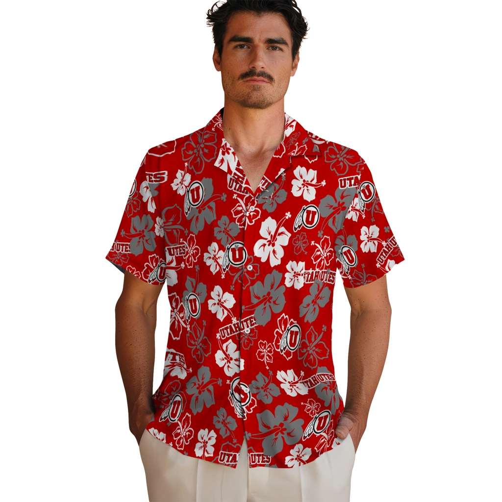 Utah Utes Hawaiian Shirt - Hibiscus Flower Design utah utes hibiscus bloom red hawaiian shirts fashion forward