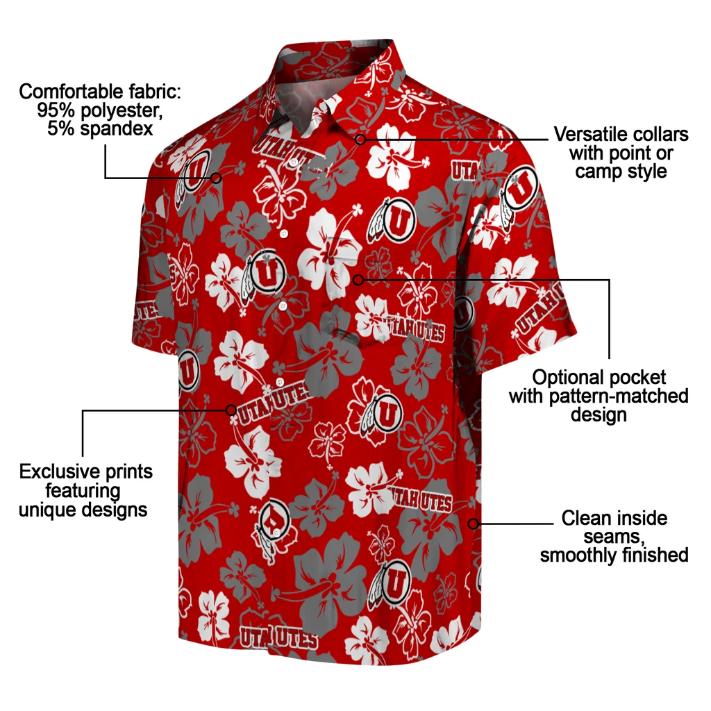 Utah Utes Hawaiian Shirt - Hibiscus Flower Design utah utes hibiscus bloom red hawaiian shirts new arrival