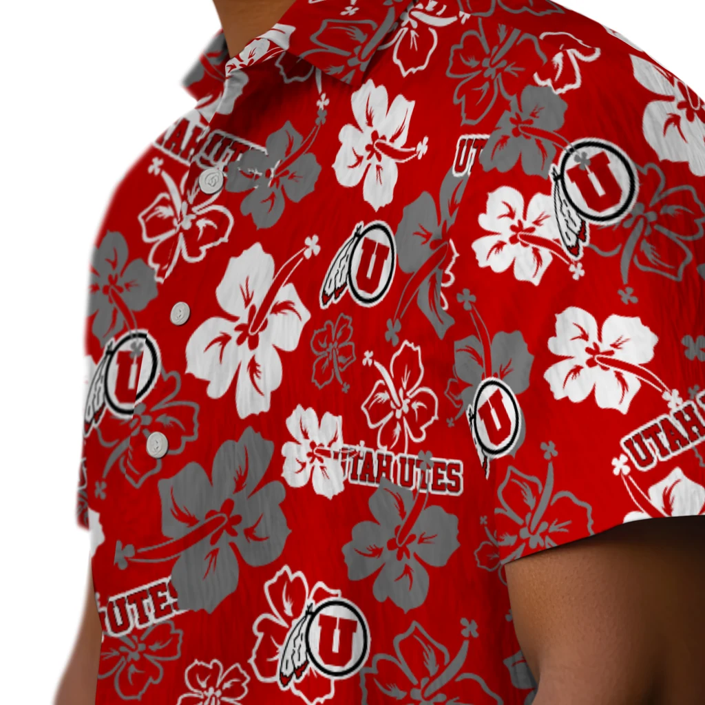 Utah Utes Hawaiian Shirt - Hibiscus Flower Design utah utes hibiscus bloom red hawaiian shirts trendy