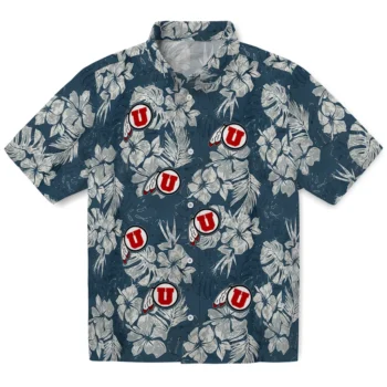 utah utes hibiscus flowers navy blue hawaiian shirts best selling