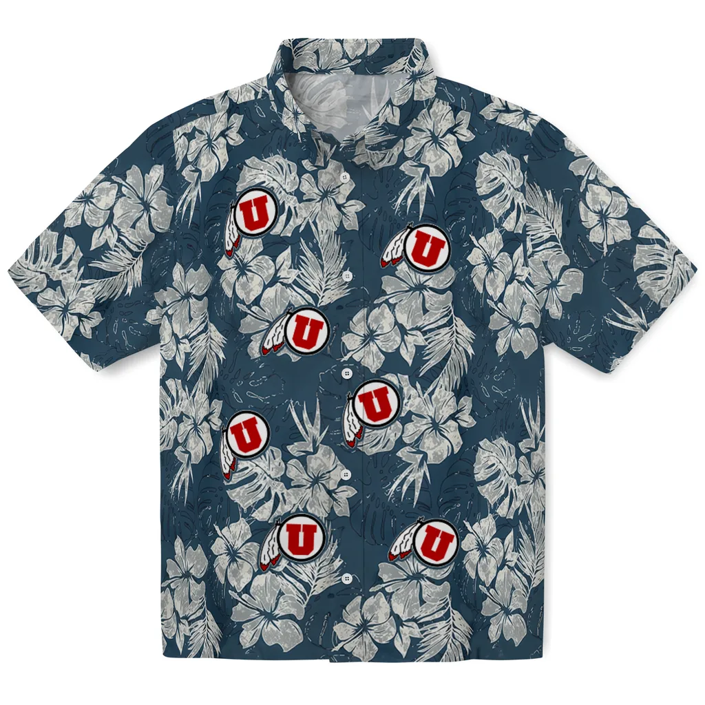 Utah Utes Hawaiian Shirt - Hibiscus Flowers utah utes hibiscus flowers navy blue hawaiian shirts best selling