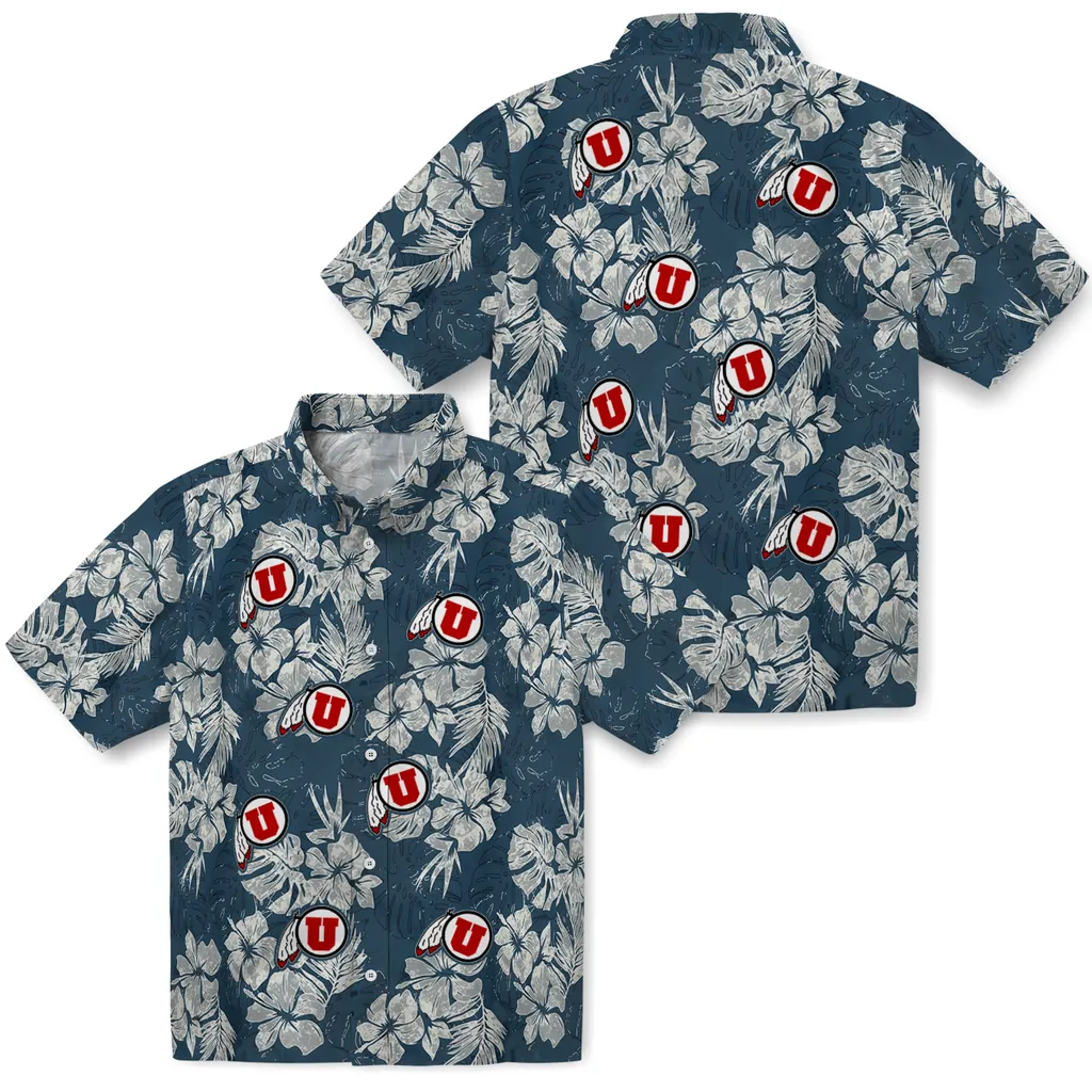 Utah Utes Hawaiian Shirt - Hibiscus Flowers utah utes hibiscus flowers navy blue hawaiian shirts high quality