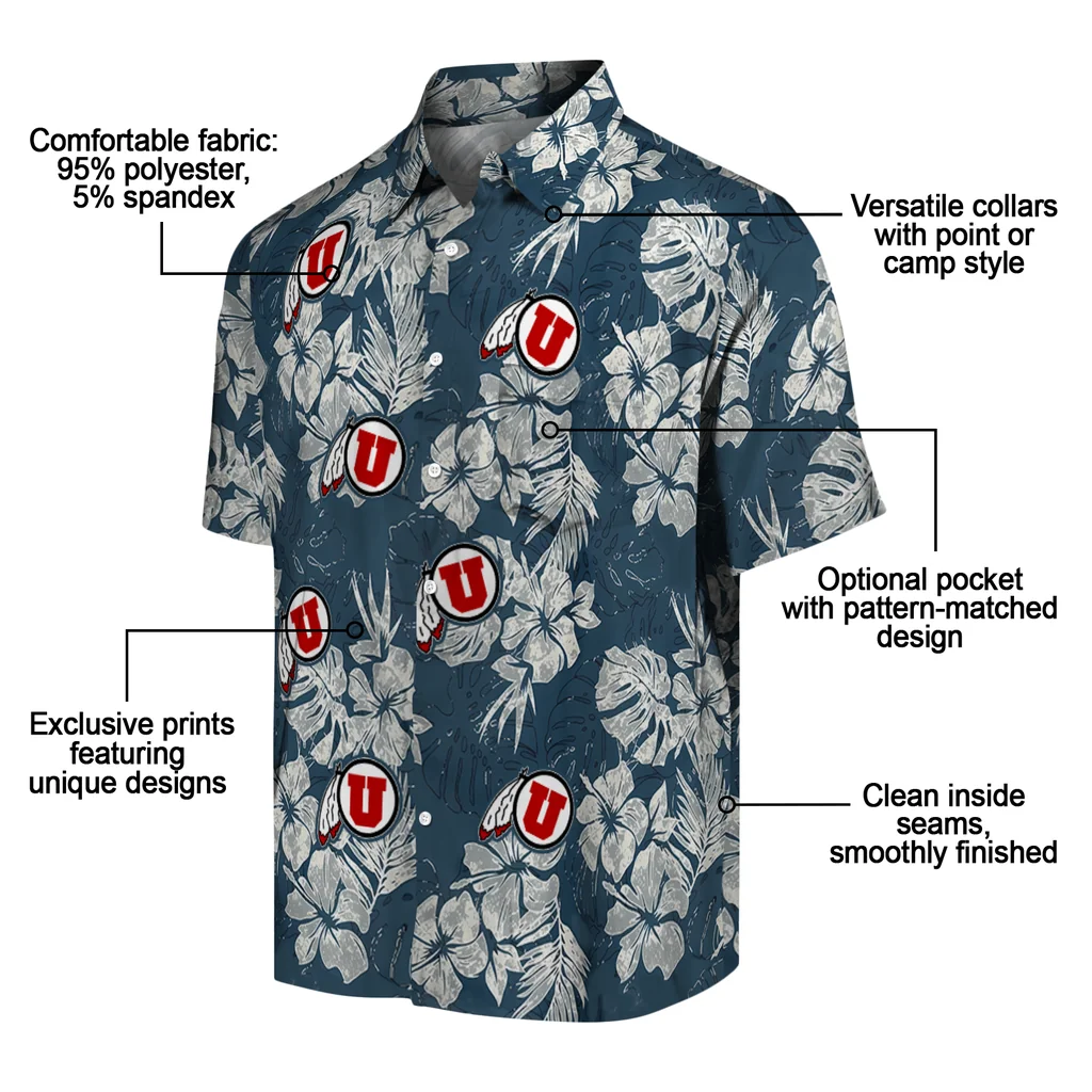 Utah Utes Hawaiian Shirt - Hibiscus Flowers utah utes hibiscus flowers navy blue hawaiian shirts new arrival