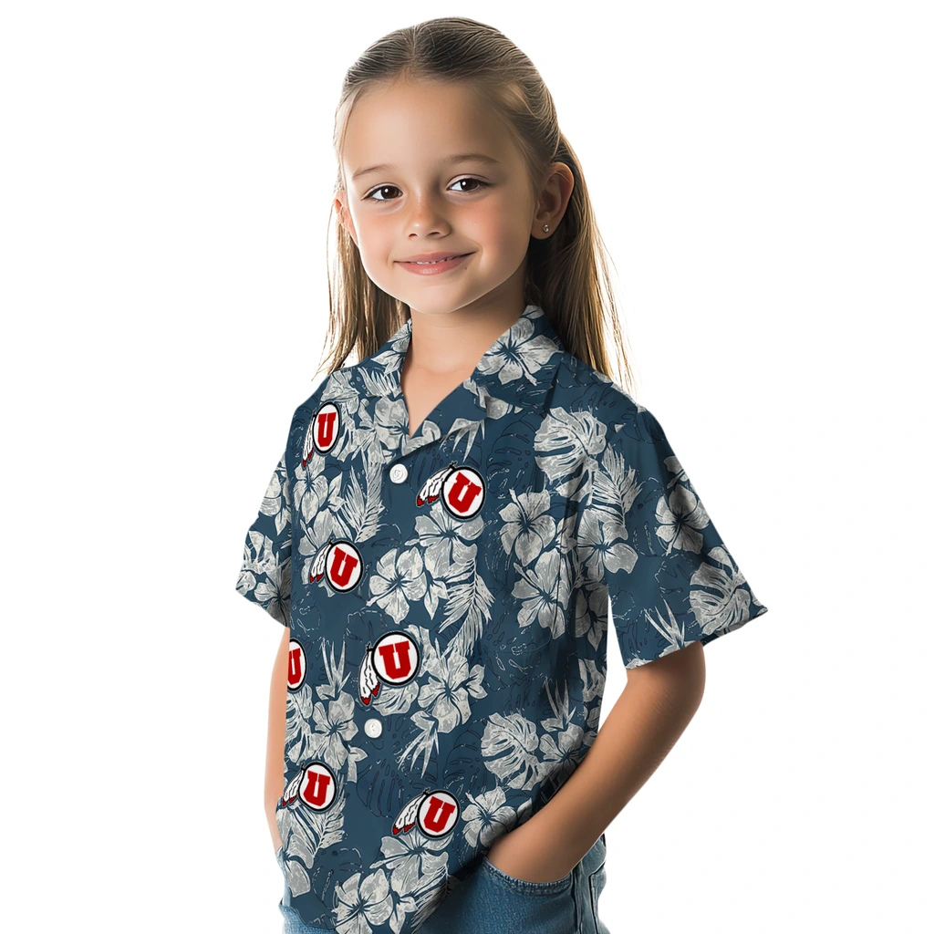 Utah Utes Hawaiian Shirt - Hibiscus Flowers utah utes hibiscus flowers navy blue hawaiian shirts premium grade