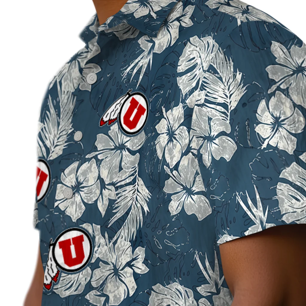 Utah Utes Hawaiian Shirt - Hibiscus Flowers utah utes hibiscus flowers navy blue hawaiian shirts trendy