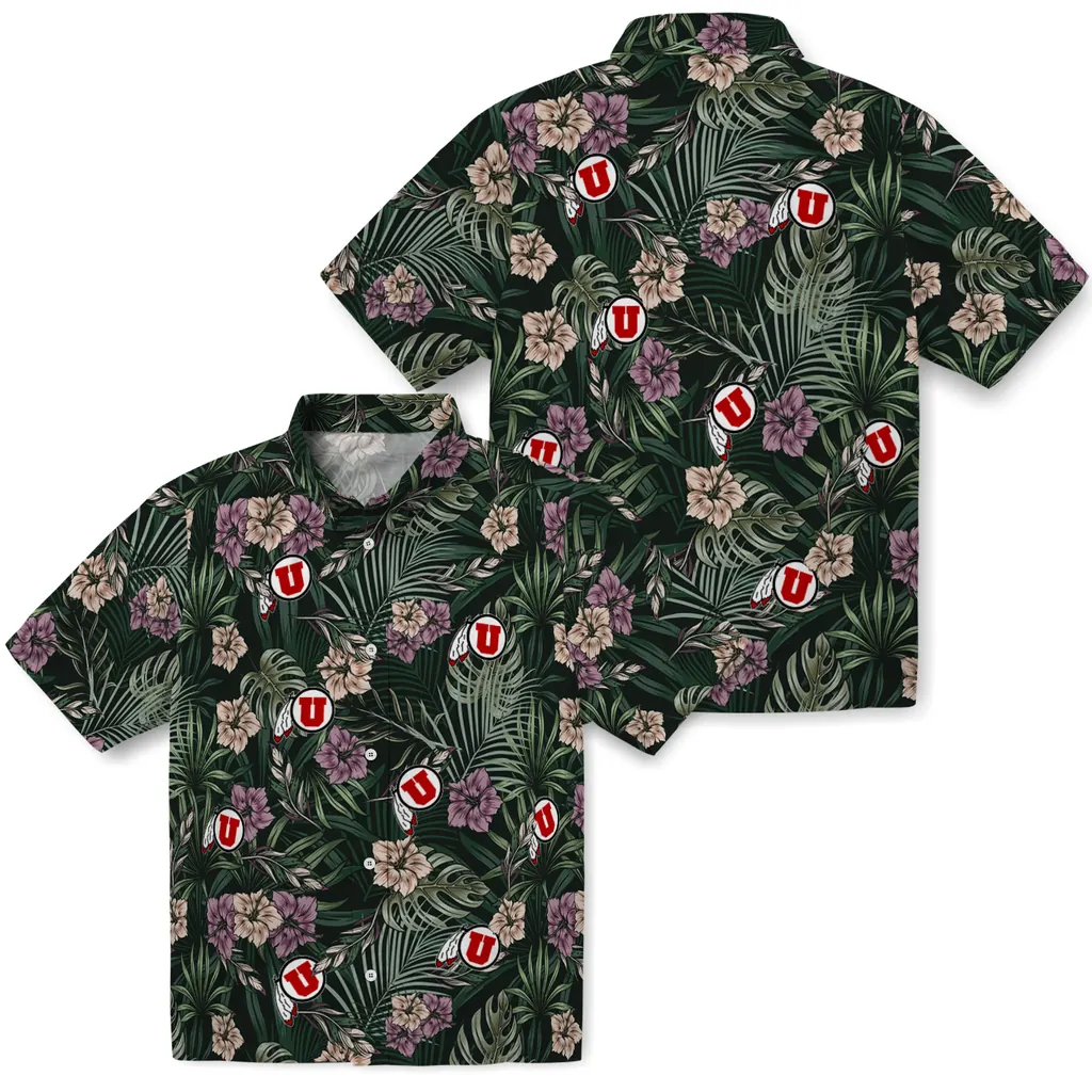 Utah Utes Hawaiian Shirt - Hibiscus Leaves Pattern utah utes hibiscus leaves pattern green hawaiian shirts high quality