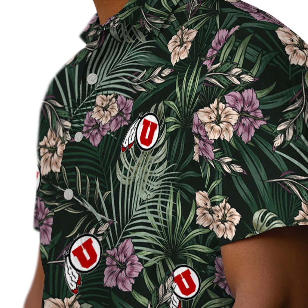 Utah Utes Hawaiian Shirt - Hibiscus Leaves Pattern utah utes hibiscus leaves pattern green hawaiian shirts trendy