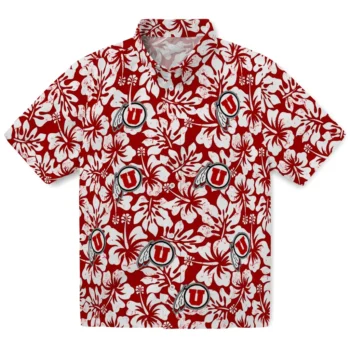 utah utes hibiscus motif red white hawaiian shirts best selling