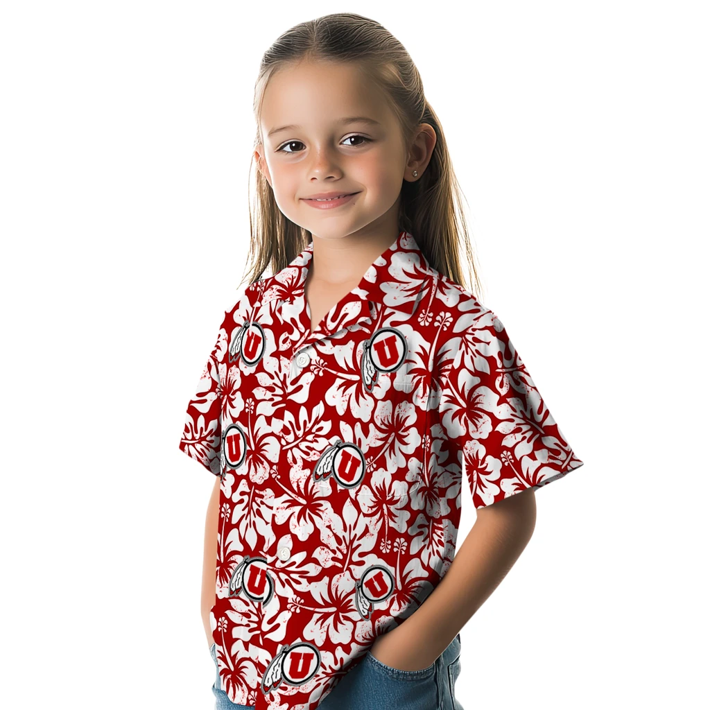 Utah Utes Hawaiian Shirt - Hibiscus Motif utah utes hibiscus motif red white hawaiian shirts premium grade