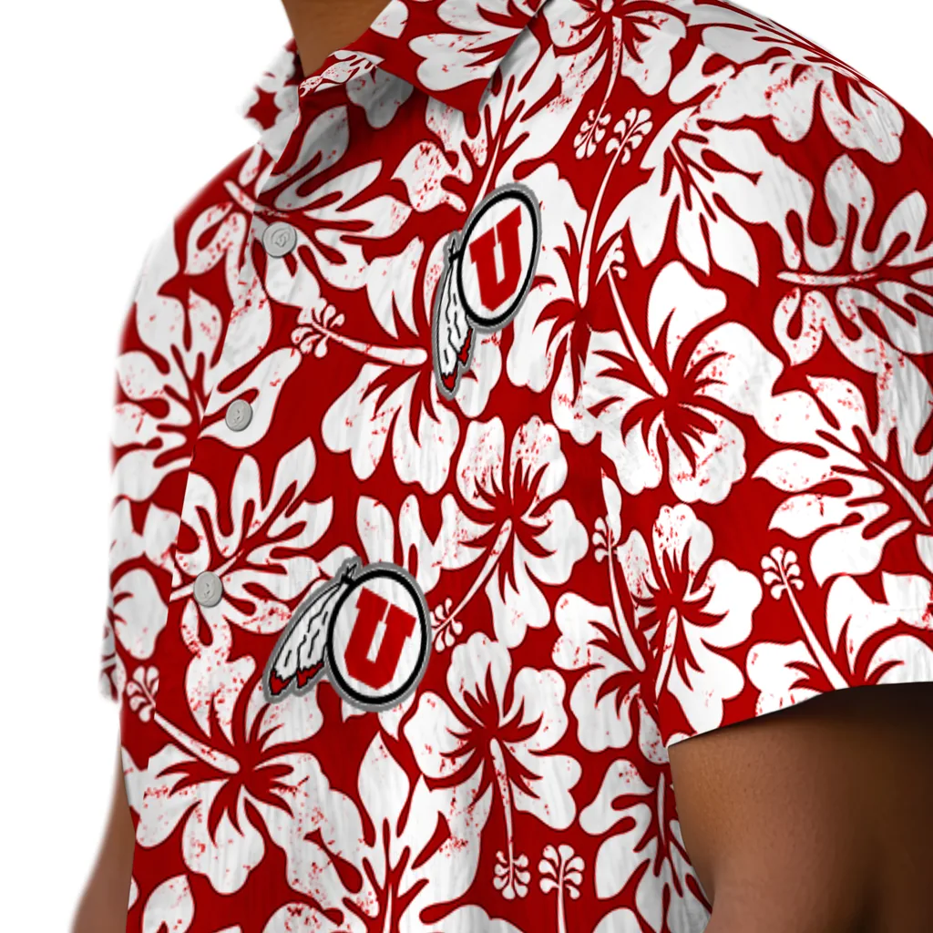 Utah Utes Hawaiian Shirt - Hibiscus Motif utah utes hibiscus motif red white hawaiian shirts trendy