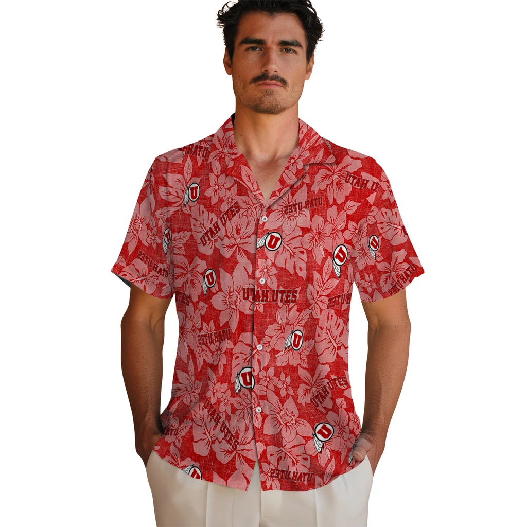 Utah Utes Hawaiian Shirt - Hibiscus Oasis utah utes hibiscus oasis red hawaiian shirts fashion forward