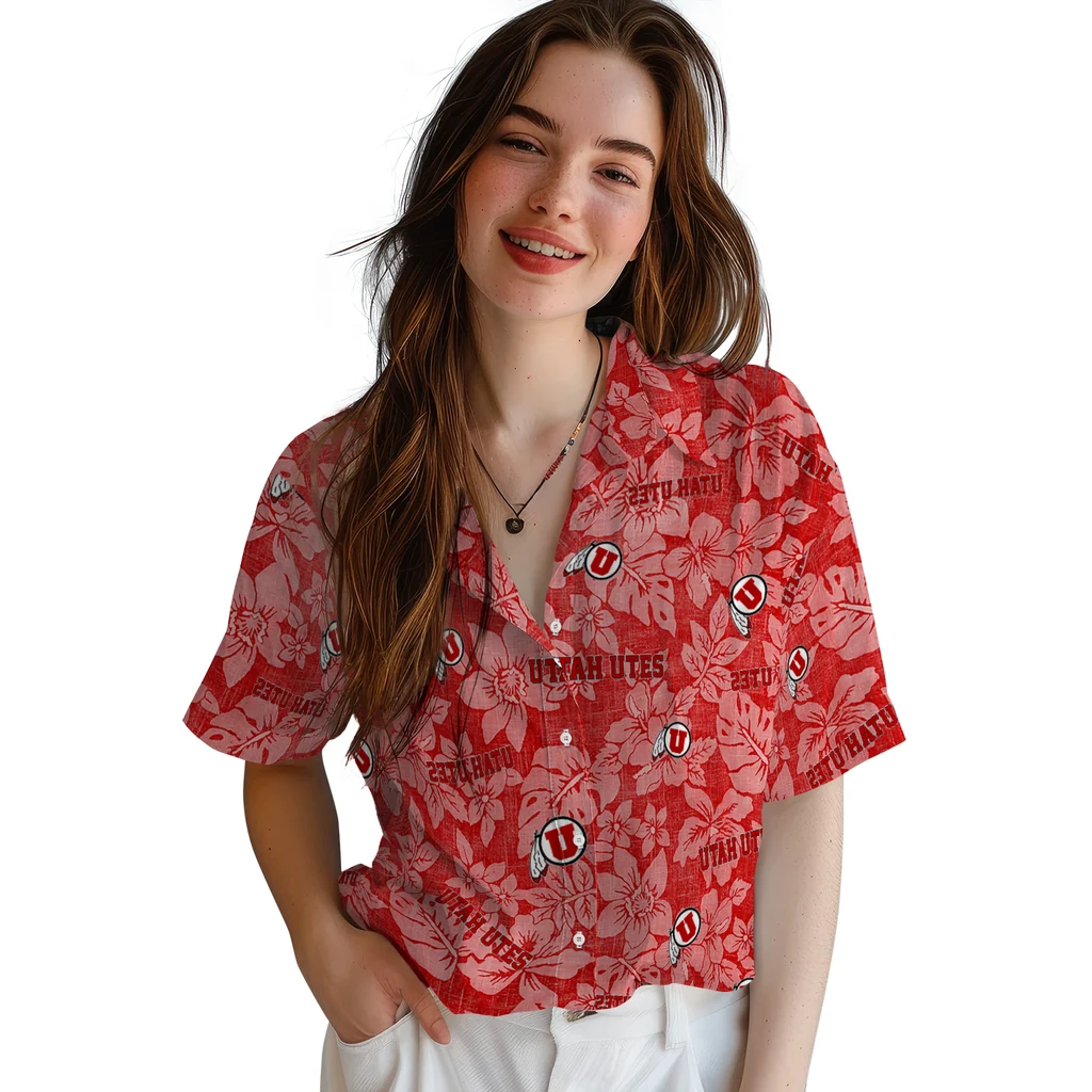 Utah Utes Hawaiian Shirt - Hibiscus Oasis utah utes hibiscus oasis red hawaiian shirts latest model