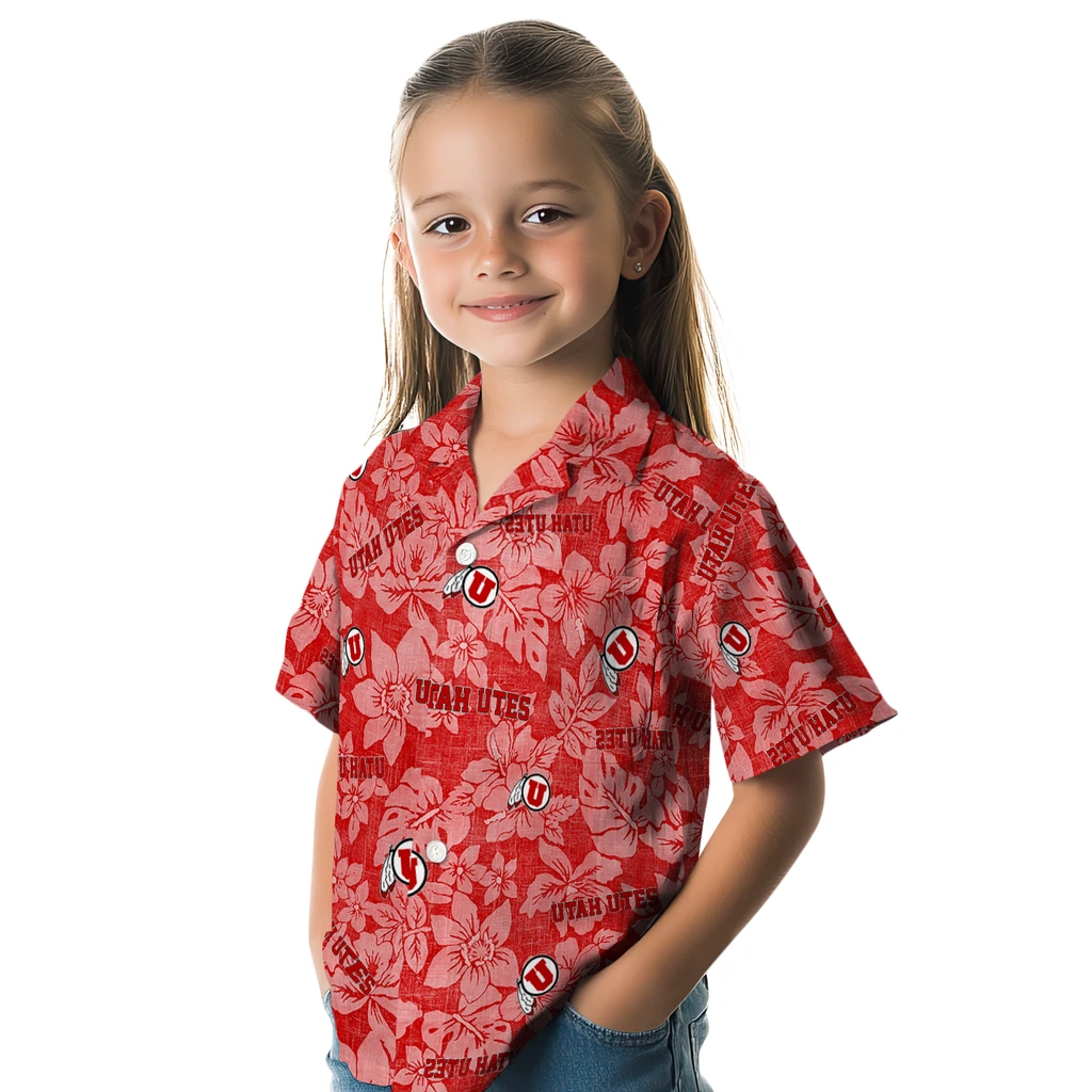 Utah Utes Hawaiian Shirt - Hibiscus Oasis utah utes hibiscus oasis red hawaiian shirts premium grade
