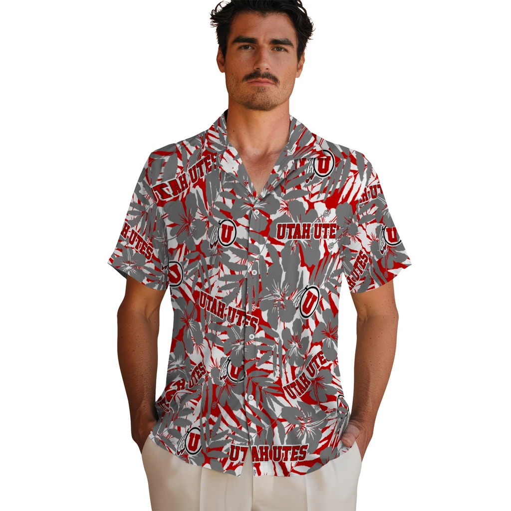 Utah Utes Hawaiian Shirt - Hibiscus Overlay utah utes hibiscus overlay hawaiian shirts fashion forward