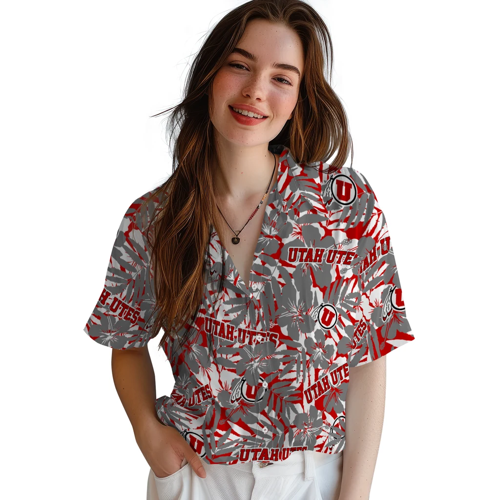 Utah Utes Hawaiian Shirt - Hibiscus Overlay utah utes hibiscus overlay hawaiian shirts latest model