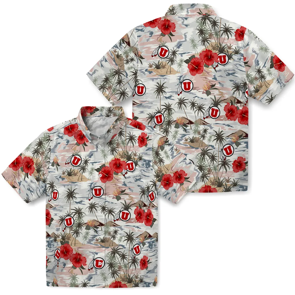 Utah Utes Hawaiian Shirt - Hibiscus Seaside utah utes hibiscus seaside white hawaiian shirts high quality