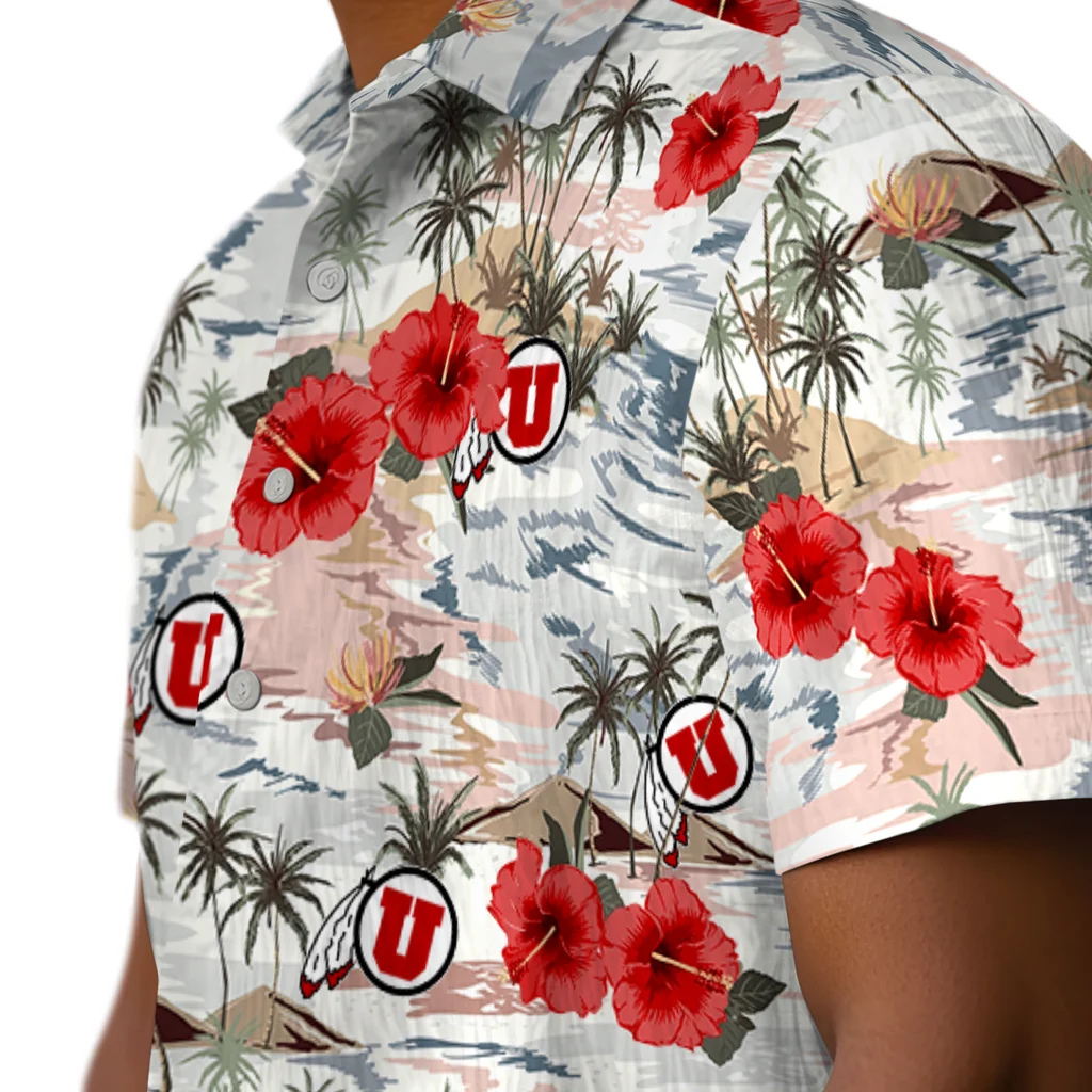 Utah Utes Hawaiian Shirt - Hibiscus Seaside utah utes hibiscus seaside white hawaiian shirts trendy
