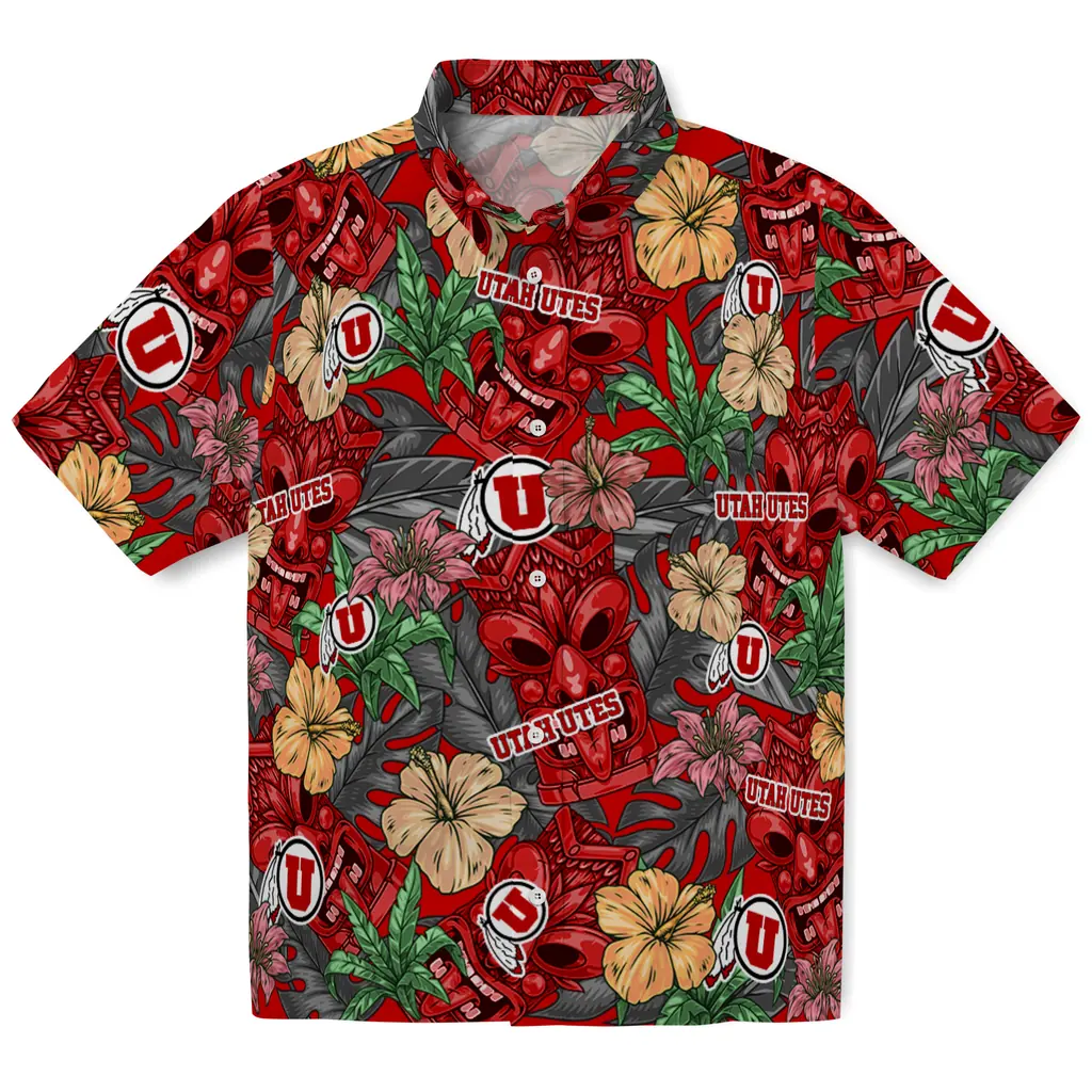 Utah Utes Hawaiian Shirt - Hibiscus Tiki Jungle utah utes tiki jungle red hawaiian shirts best selling