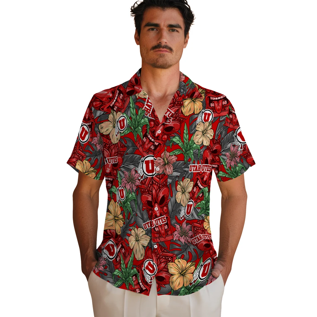 Utah Utes Hawaiian Shirt - Hibiscus Tiki Jungle utah utes tiki jungle red hawaiian shirts fashion forward