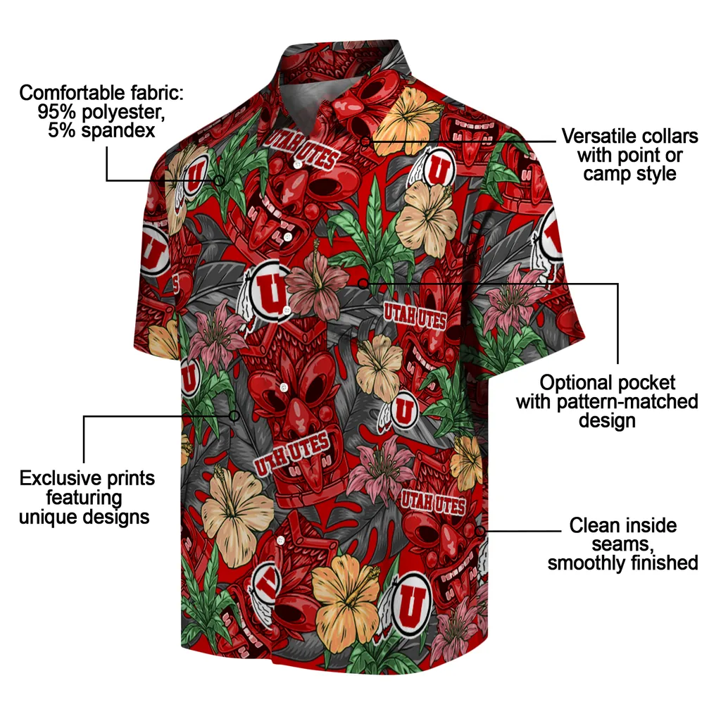 Utah Utes Hawaiian Shirt - Hibiscus Tiki Jungle utah utes tiki jungle red hawaiian shirts new arrival