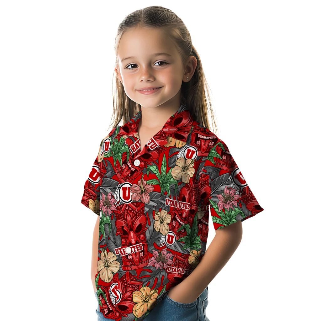 Utah Utes Hawaiian Shirt - Hibiscus Tiki Jungle utah utes tiki jungle red hawaiian shirts premium grade