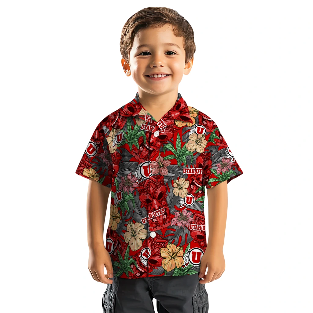 Utah Utes Hawaiian Shirt - Hibiscus Tiki Jungle utah utes tiki jungle red hawaiian shirts top rated