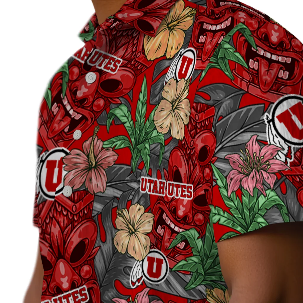 Utah Utes Hawaiian Shirt - Hibiscus Tiki Jungle utah utes tiki jungle red hawaiian shirts trendy