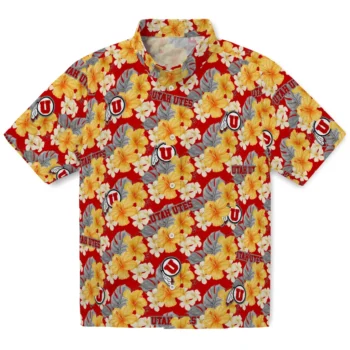 utah utes hibiscus tropics red yellow hawaiian shirts best selling