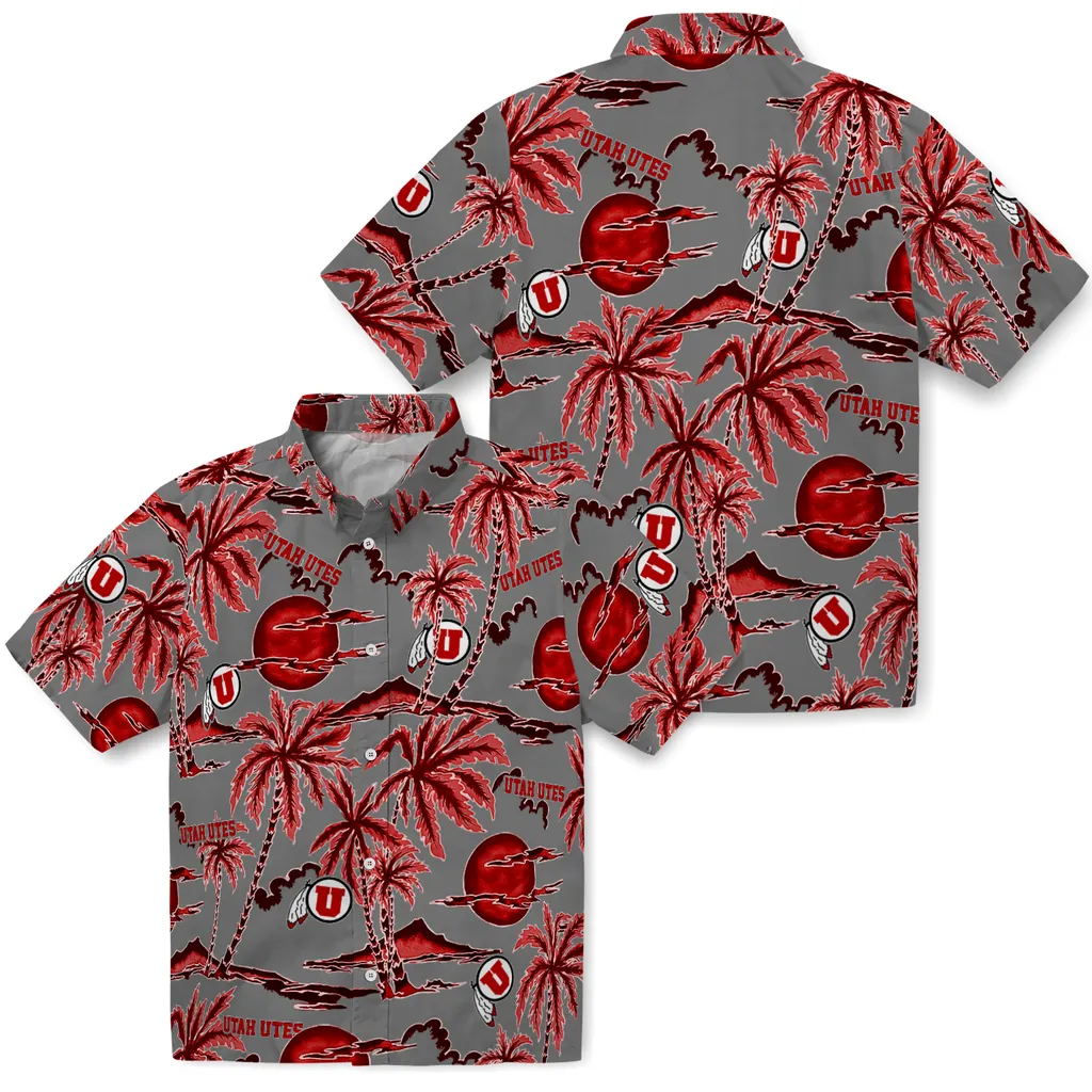 Utah Utes Hawaiian Shirt - Palm Sunset utah utes palm sunset hawaiian shirts high quality