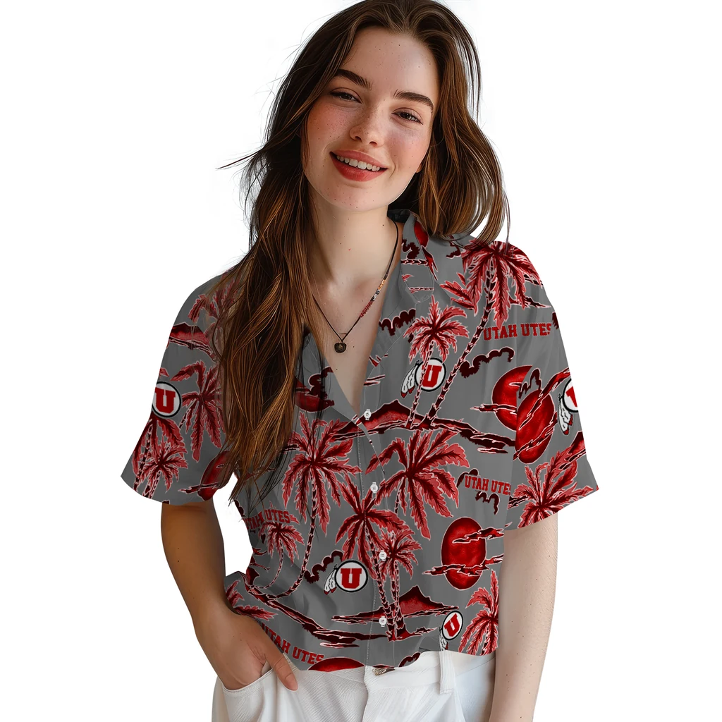 Utah Utes Hawaiian Shirt - Palm Sunset utah utes palm sunset hawaiian shirts latest model