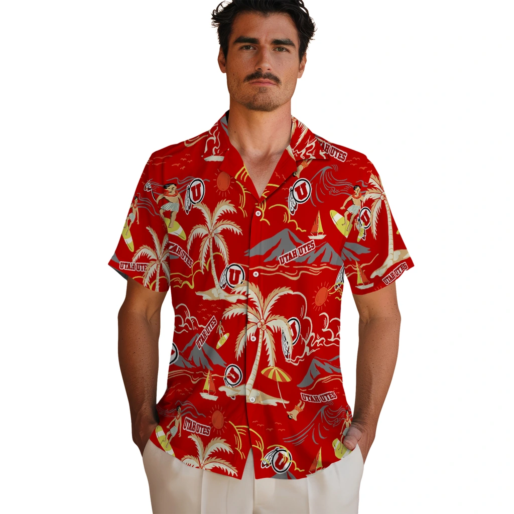 Utah Utes Hawaiian Shirt - Palm Tree Island utah utes palm tree island red hawaiian shirts fashion forward