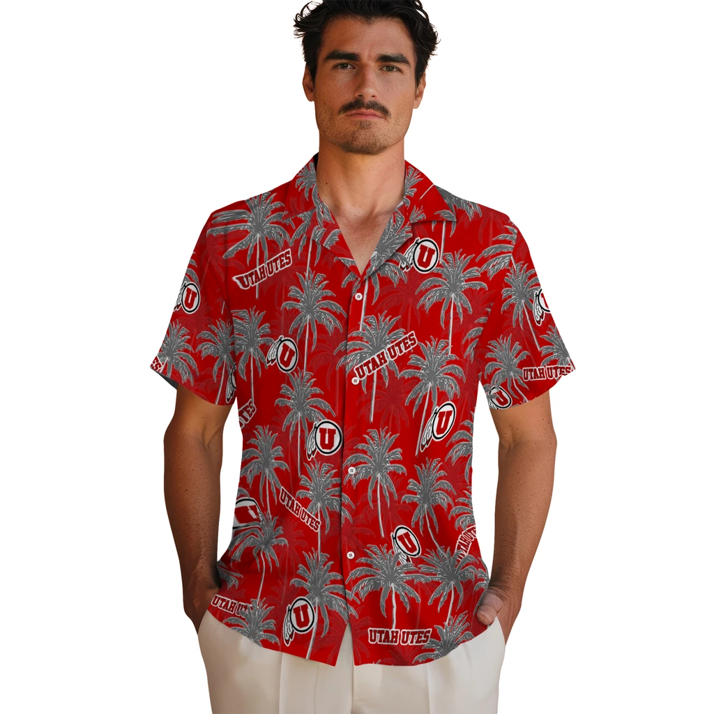 Utah Utes Hawaiian Shirt - Palm Tree Motif utah utes palm grove red hawaiian shirts fashion forward