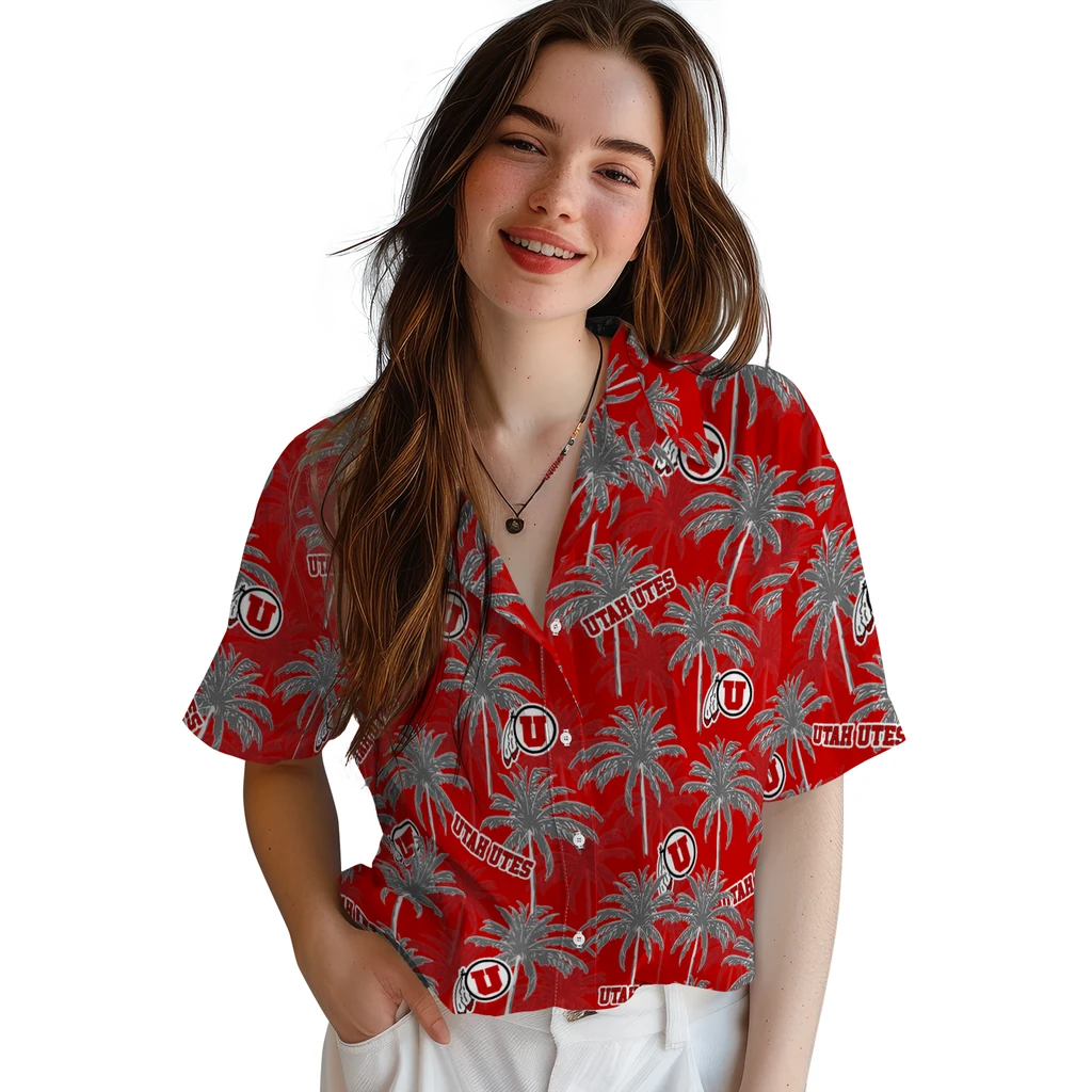 Utah Utes Hawaiian Shirt - Palm Tree Motif utah utes palm grove red hawaiian shirts latest model