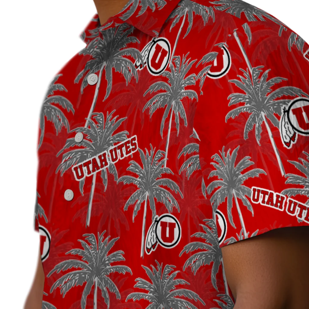 Utah Utes Hawaiian Shirt - Palm Tree Motif utah utes palm grove red hawaiian shirts trendy