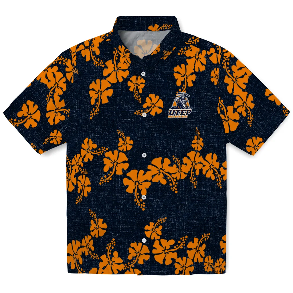 UTEP Miners Hawaiian Shirt - 50th State Flower utep miners hibiscus petals blue hawaiian shirts best selling